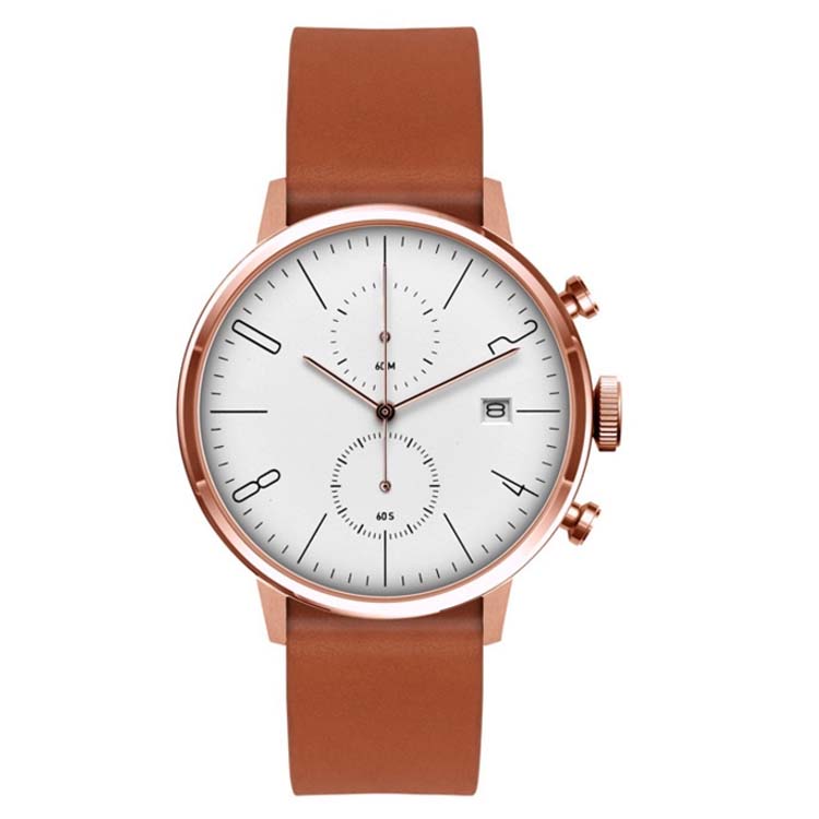 Customize fashion design stainless steel back vintage calf leather quartz watch for men
