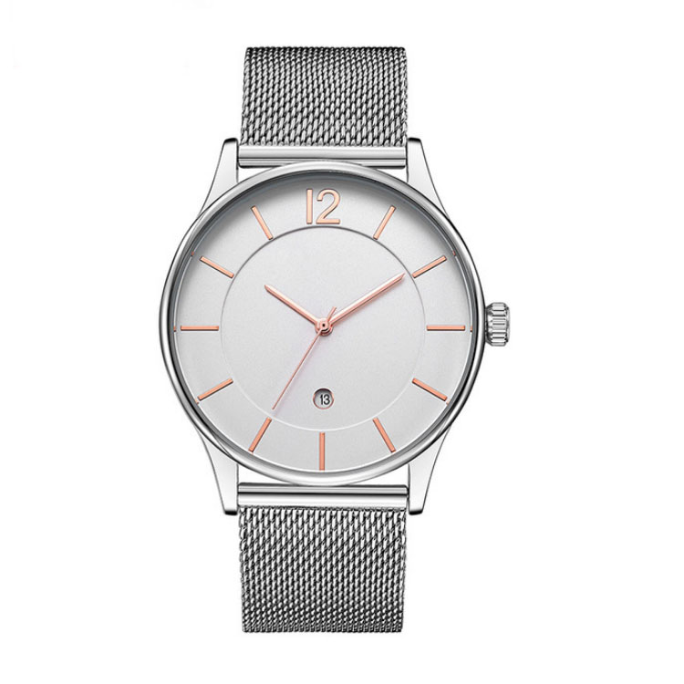 Supplier men quartz watches alloy case mesh band for business man with date