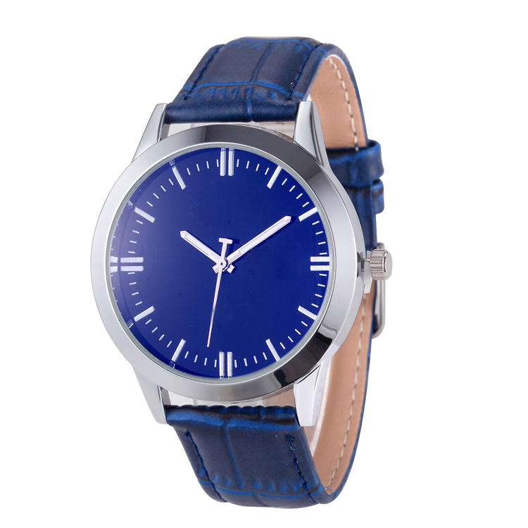 Custom logo waterproof quartz men watch with leather belt blue