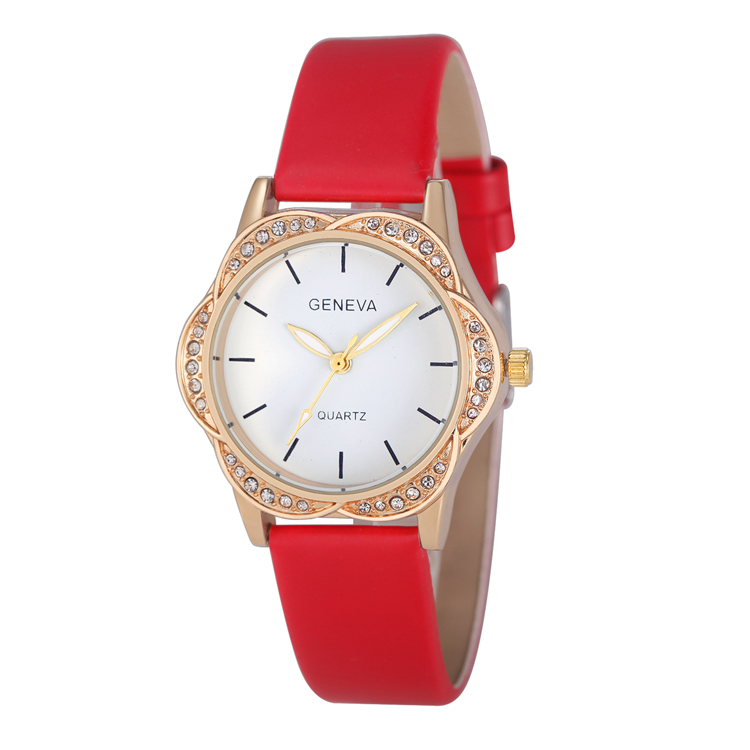 Stainless steel case back women watches waterproof quartz wrist watch with pu leather belt