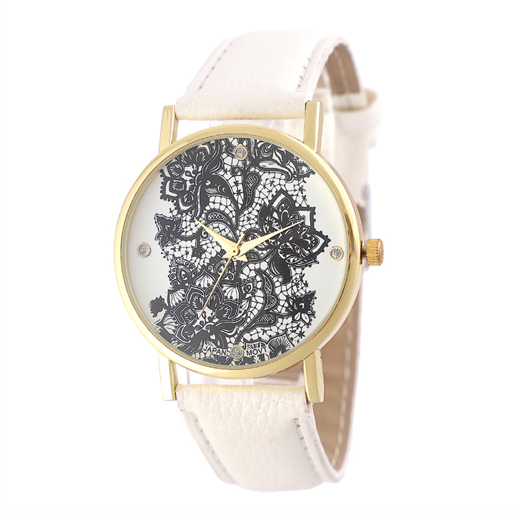Woman watches luxury ladies wrist watch with pu leather belt and round case alloy for sale