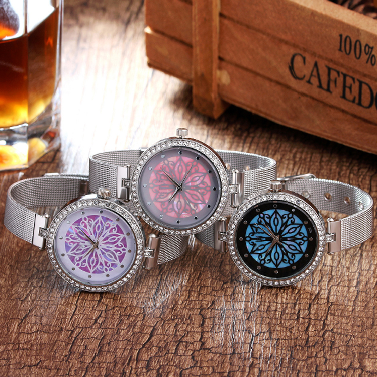Fashion womens watches gold and silver girls womens quartz watches wrist watch hand mesh band