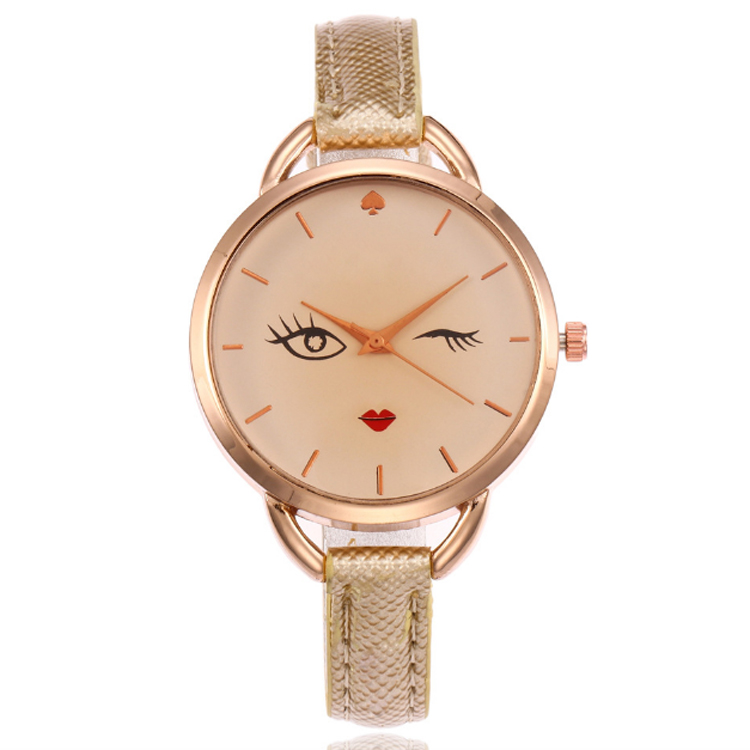 Custom logo leather rose gold wrist women watch luxury three hand watch girls big eyes